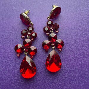 Bundle 3 for $12. Red Jeweled Dangle Earrings